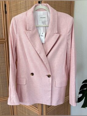 Banana Republic Linen Blend Double Breasted Blazer in Herringbone Pink Size: 8
